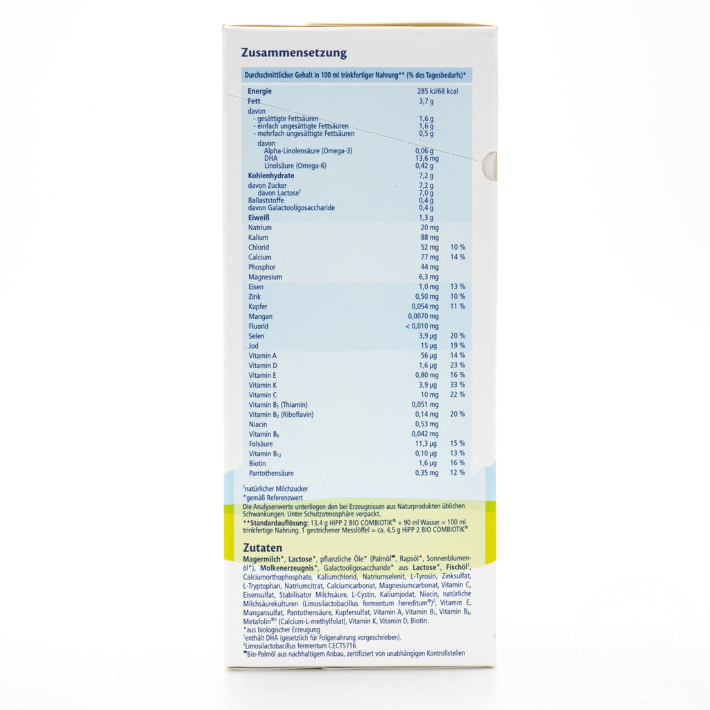 HiPP No Starch Stage 2 (6+ Months) Combiotic Formula - German Version | Nutrition Facts