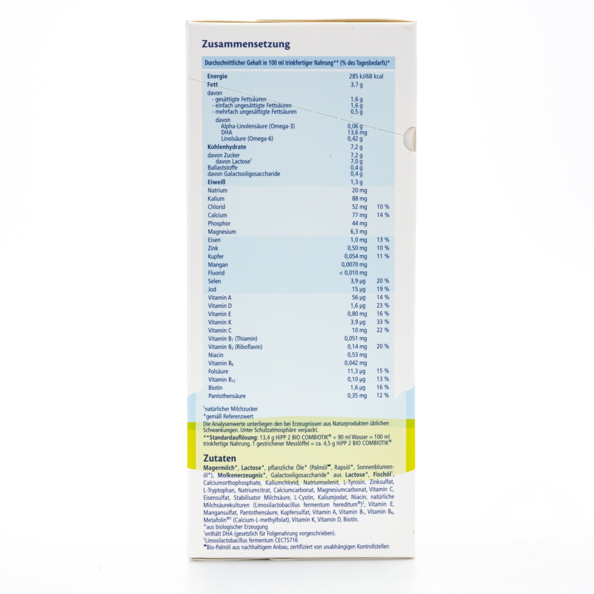 HiPP No Starch Stage 2 (6+ Months) Combiotic Formula - German Version | Nutrition Facts