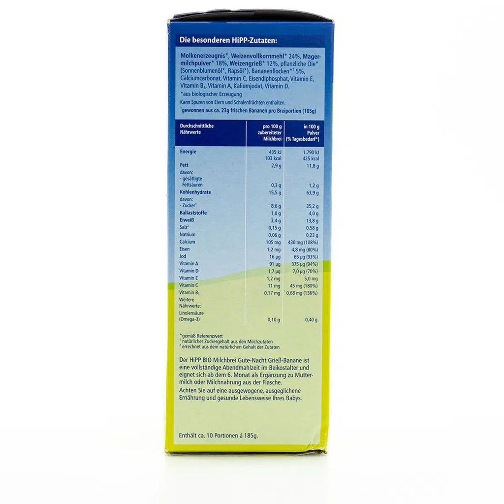 HiPP Organic Banana-Semolina Milk Evening Porridge (6+ Months) | Nutrition Facts