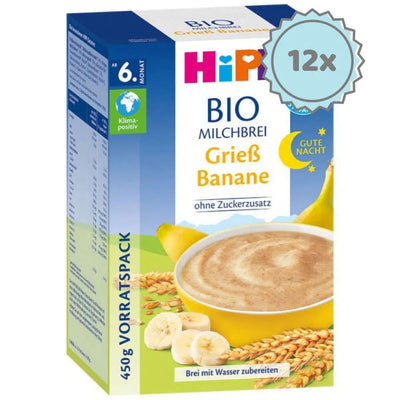 HiPP Organic Banana-Semolina Milk Evening Porridge (6+ Months) - 12 Boxes