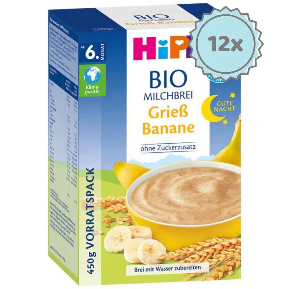 HiPP Organic Banana-Semolina Milk Evening Porridge (6+ Months) - 12 Boxes