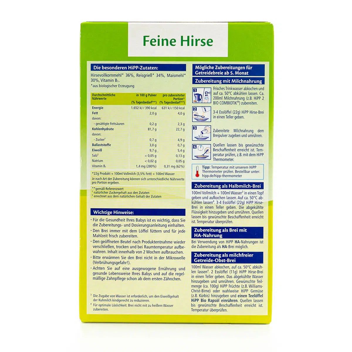 HiPP Organic Grain Porridge - Fine Millet With Rice And Corn | Preparation Instruction
