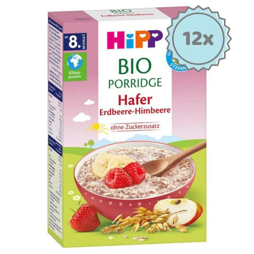 HiPP Organic Porridge - Oat Strawberry-Raspberry (8+ Months) - 12 Boxes