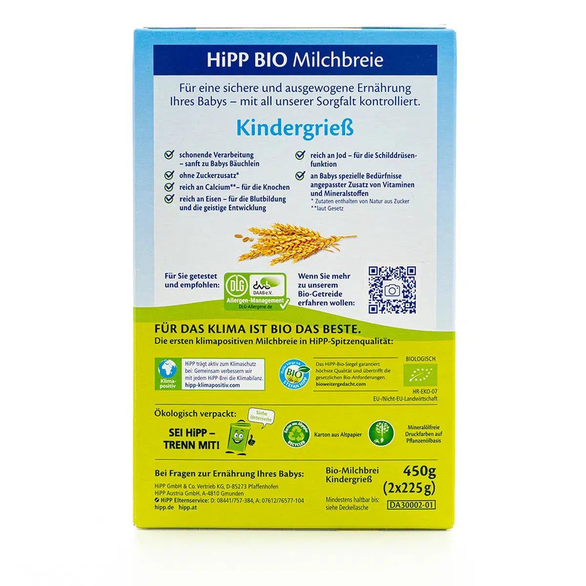 HiPP Organic Semolina Milk Porridge Ingredients