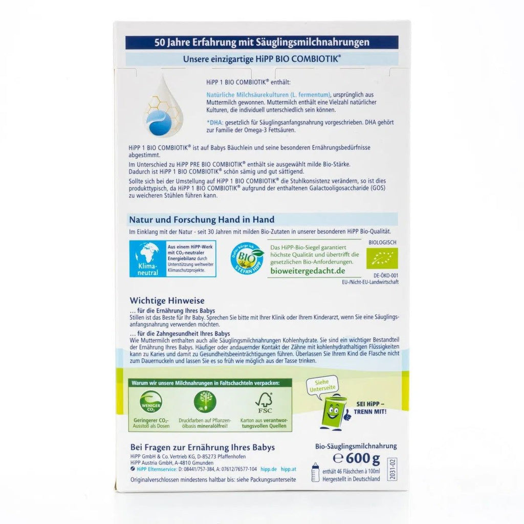 HiPP Stage 1 Organic Bio Combiotic Formula Ingredients