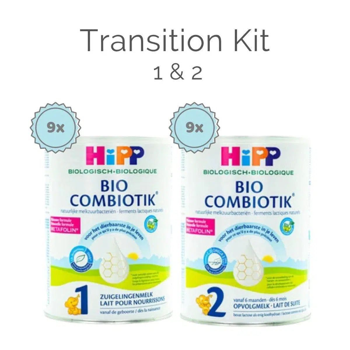 HiPP Stage 1 / Stage 2 "Full Supply" Transition Kit - Organic Combiotic Baby Milk Formula (800g) - Dutch Version - 18 Cans