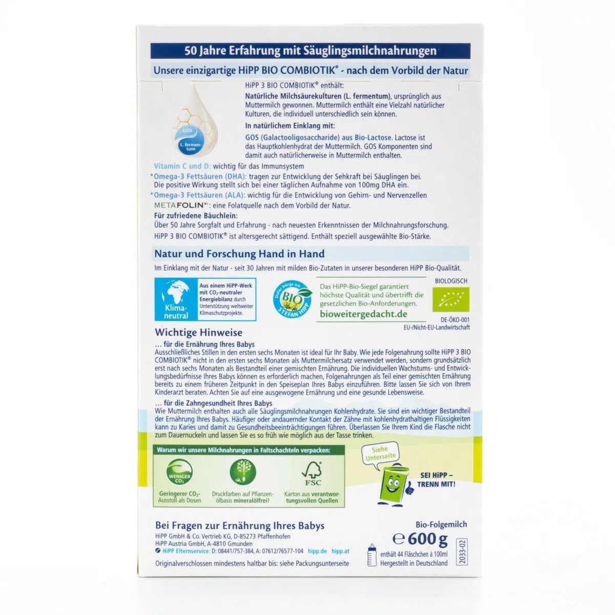 HiPP Stage 3 (10+ Months) Combiotic Formula Ingredients