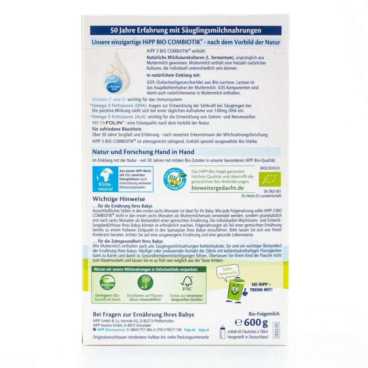 HiPP Stage 3 Combiotic Formula - German Version (600g) - 8 Boxes