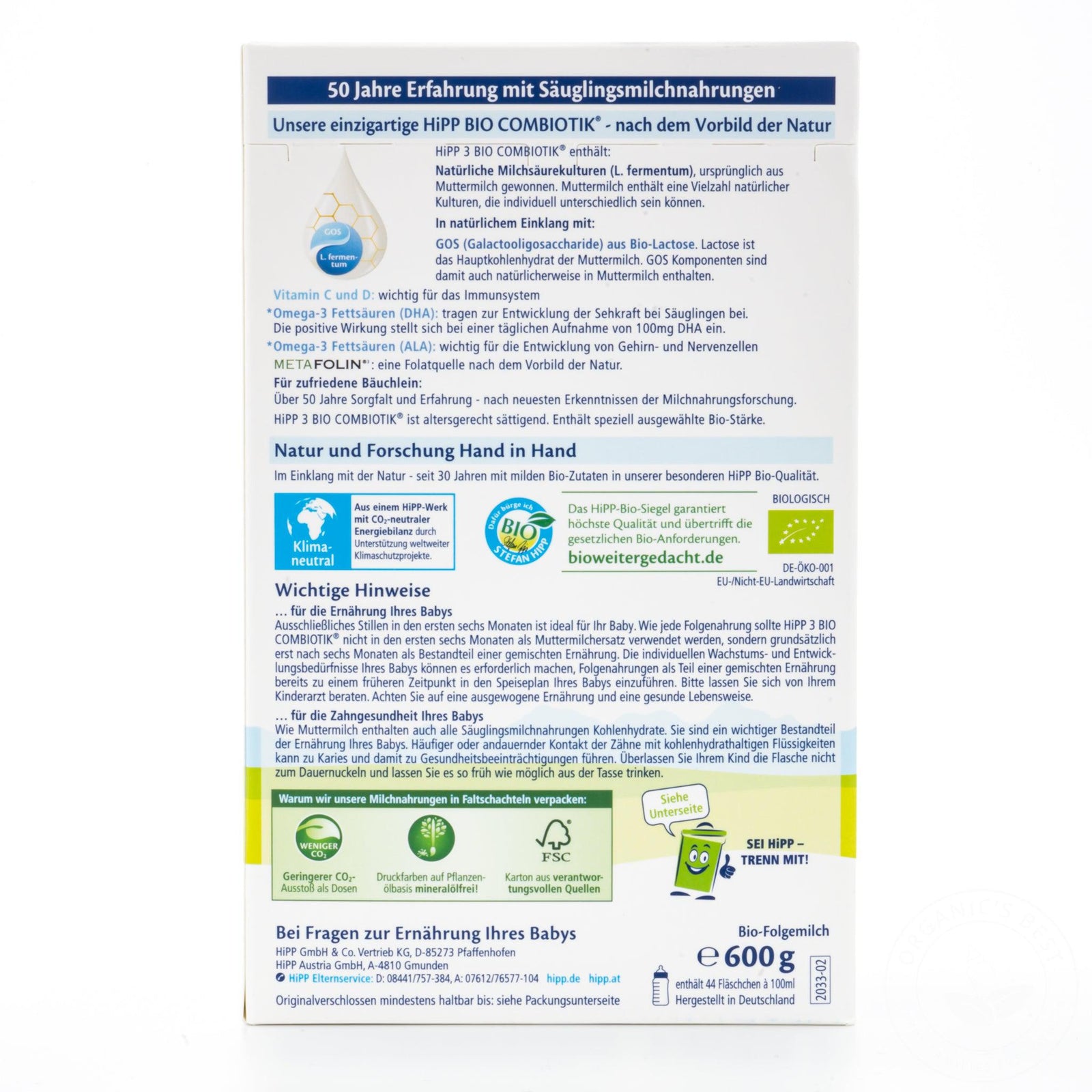HiPP Stage 3 (10+ Months) Combiotic Formula Ingredients