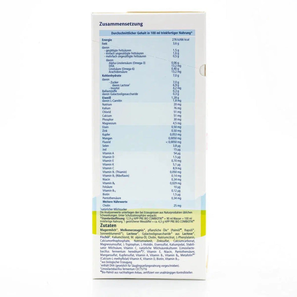HiPP Stage PRE (0+ Months) Combiotic Formula - German Version | Nutrition Facts