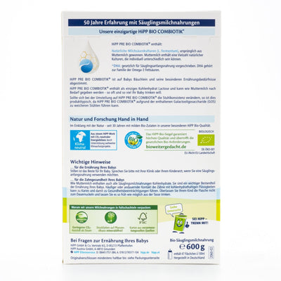 HiPP Stage PRE (0+ Months) Combiotic Formula Ingredients