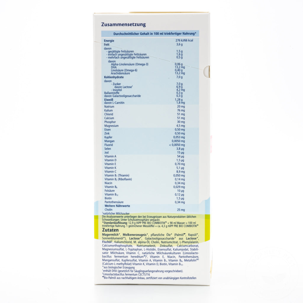HiPP Stage PRE (0+ Months) Combiotic Formula - German Version | Nutrition Facts