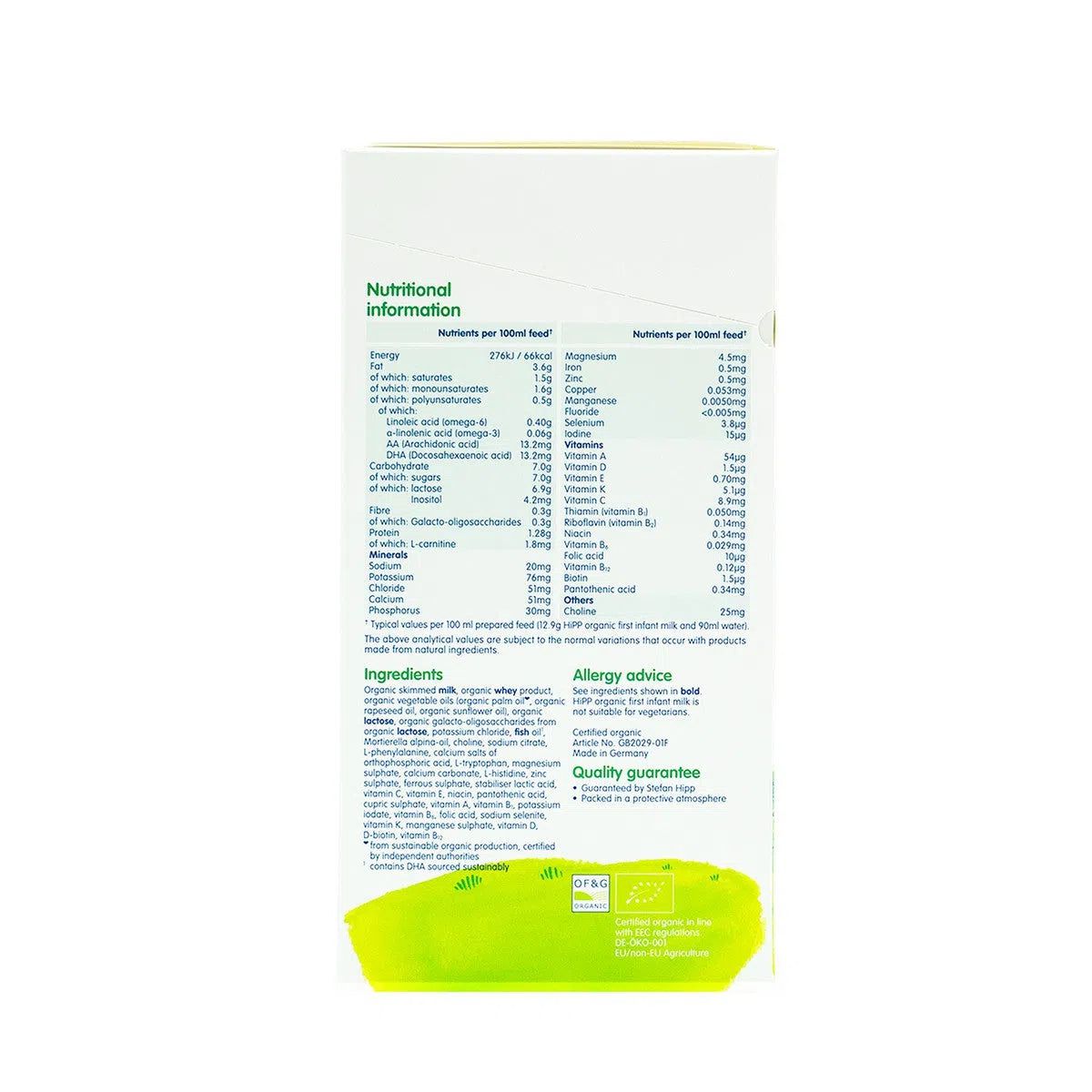 HiPP UK Stage 1 Organic Combiotic First Infant Milk Formula | Nutritional Information