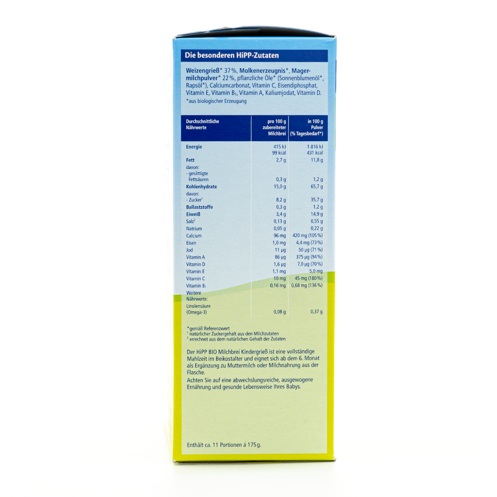 HiPP Organic Semolina Milk Porridge | Nutrition Facts