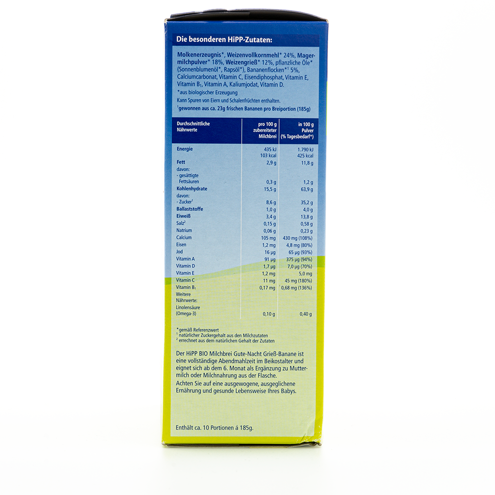 HiPP Organic Banana-Semolina Milk Evening Porridge (6+ Months) | Nutrition Facts