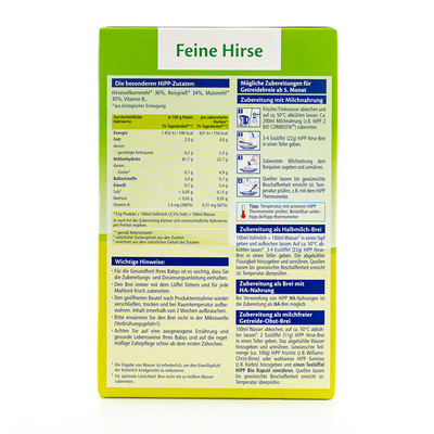 HiPP Organic Grain Porridge - Fine Millet With Rice And Corn | Preparation Instruction