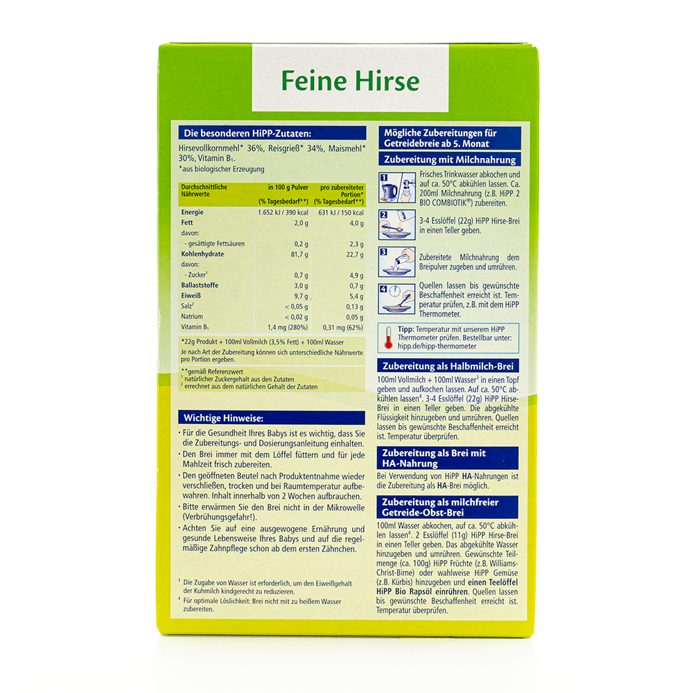 HiPP Organic Grain Porridge - Fine Millet With Rice And Corn | Preparation Instruction