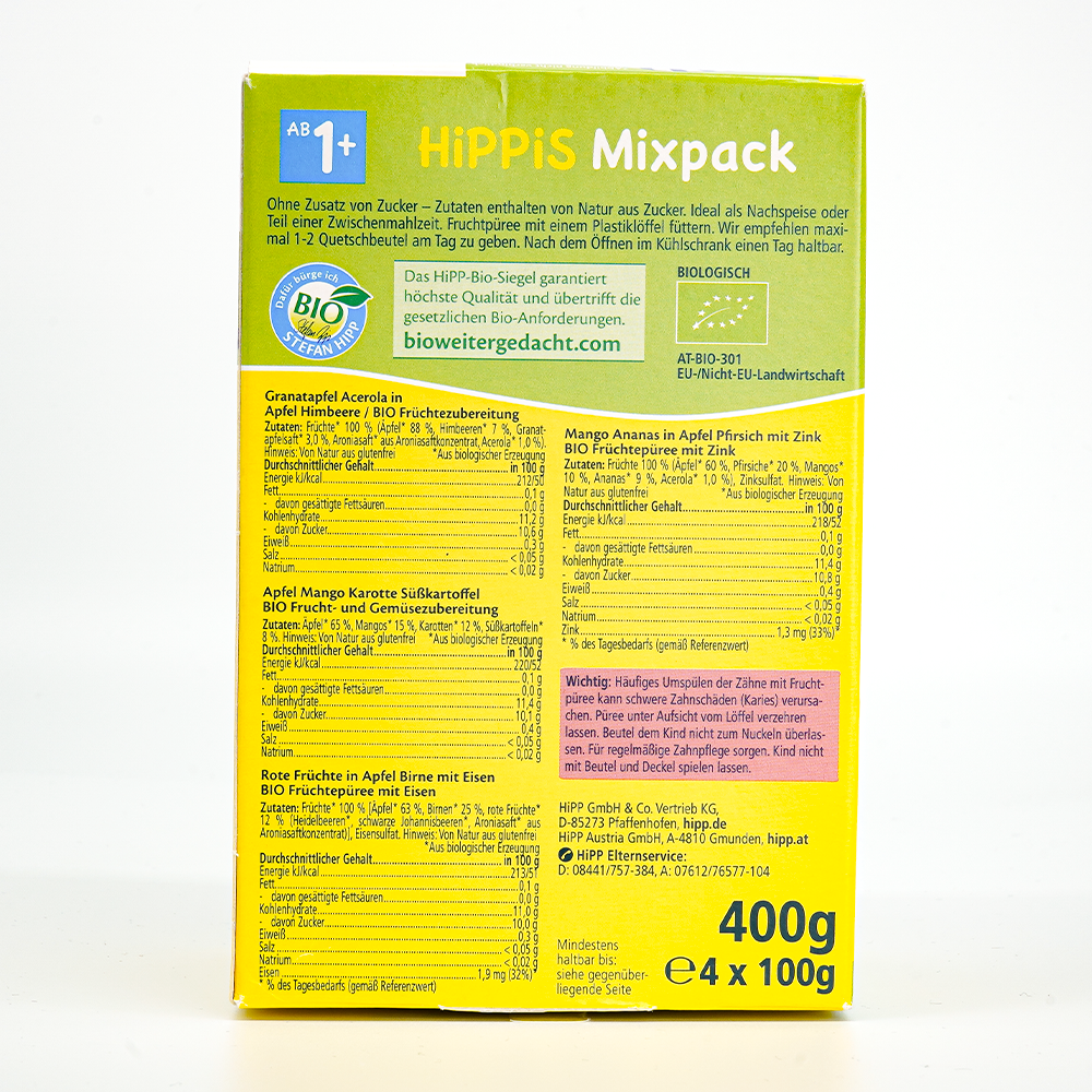 HiPP Fruit Pouches Hippis Mixpack | Nutrition Facts