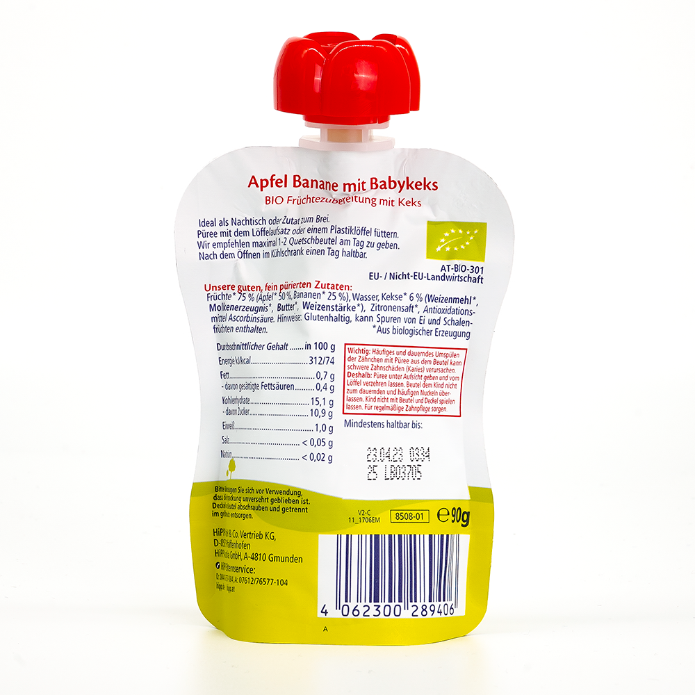 HiPP Fruit Pouches - Apple-Banana & Baby Biscuit | Nutrition Facts