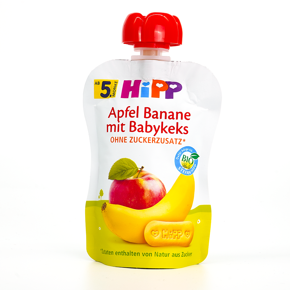 HiPP Fruit Pouches - Apple-Banana & Baby Biscuit | Organic Baby Food