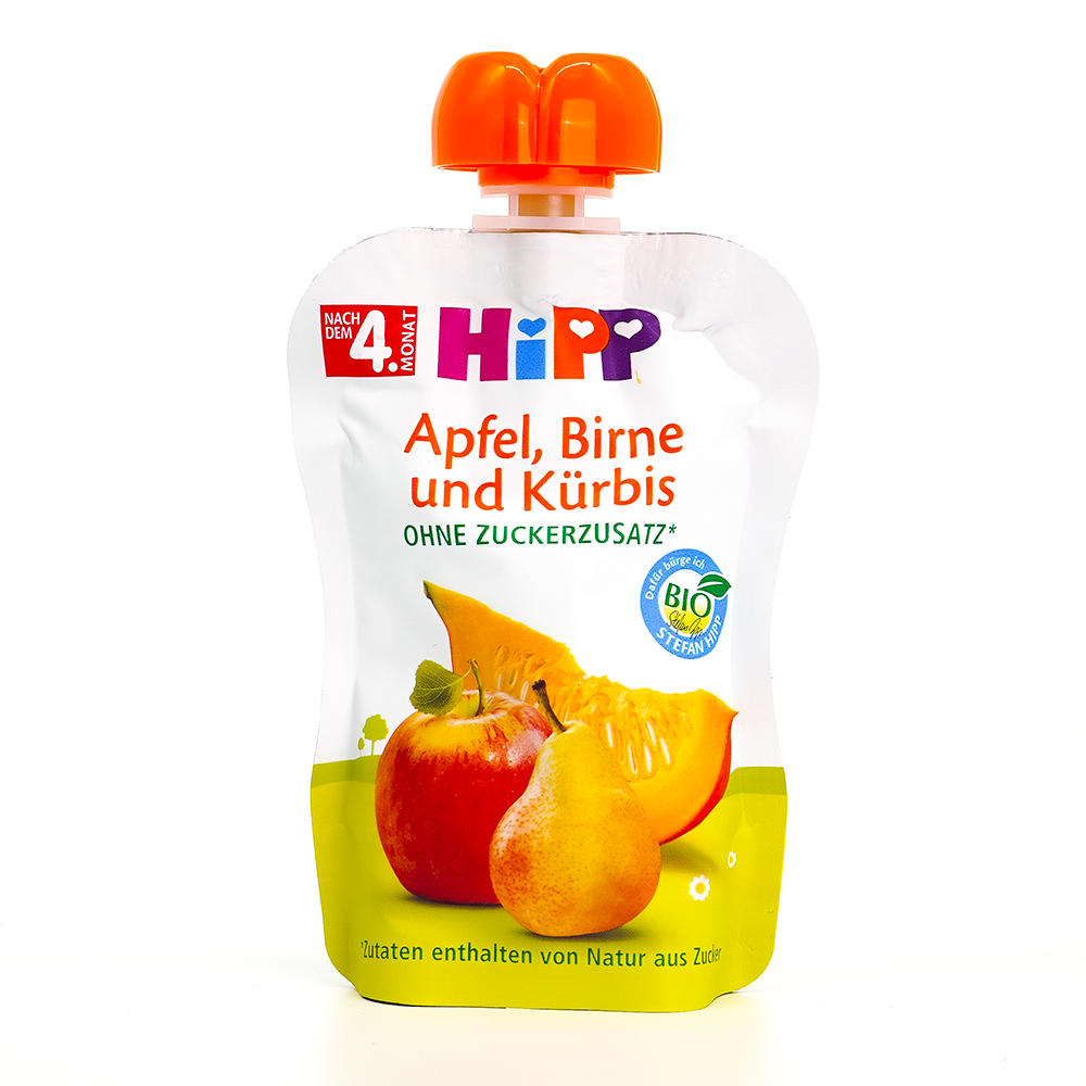 HiPP Fruit Pouches - Apple, Pear and Pumpkin (4+ Months) | Organic Baby Pouches