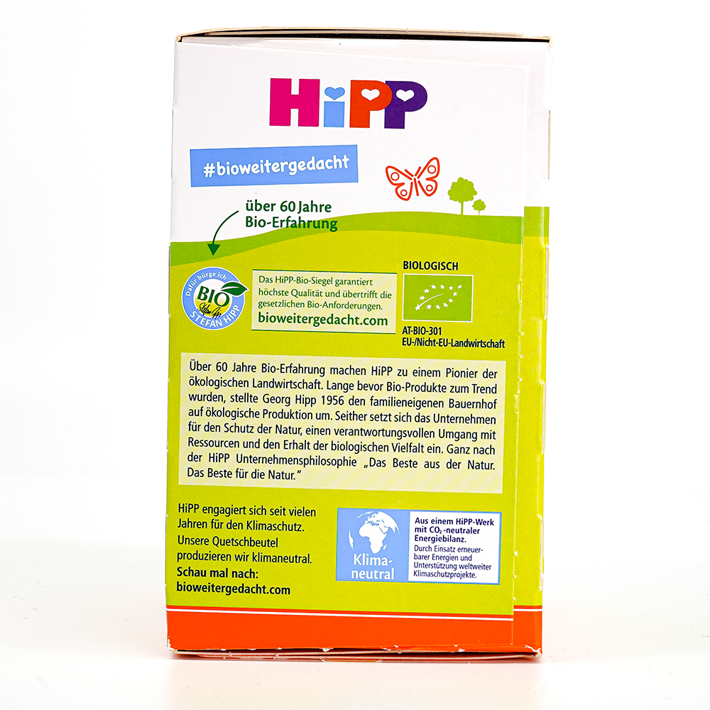 HiPP Fruit Pouches - Mango, Peach, Banana with Oats & Porridge Ingredients