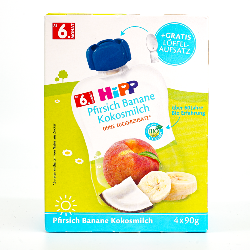 HiPP Fruit Pouches - Peach & Banana With Coconut Milk (6+ Months) | Organic's Best Shop