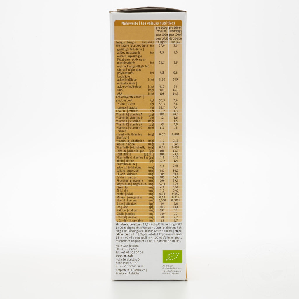 Holle A2 Stage 1 (0-6 Months) Formula | Nutrition Facts