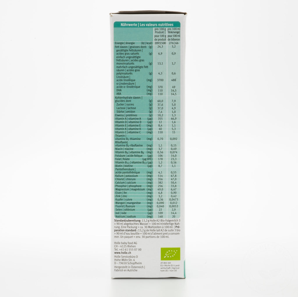 Holle A2 Stage 3 (12+ Months) Formula | Nutrition Facts