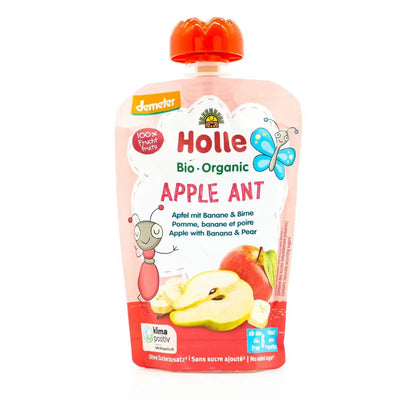 Holle Apple Ant: Apple, Banana & Pear (6+ months) - 12 Pouches | Organic Baby Pouch