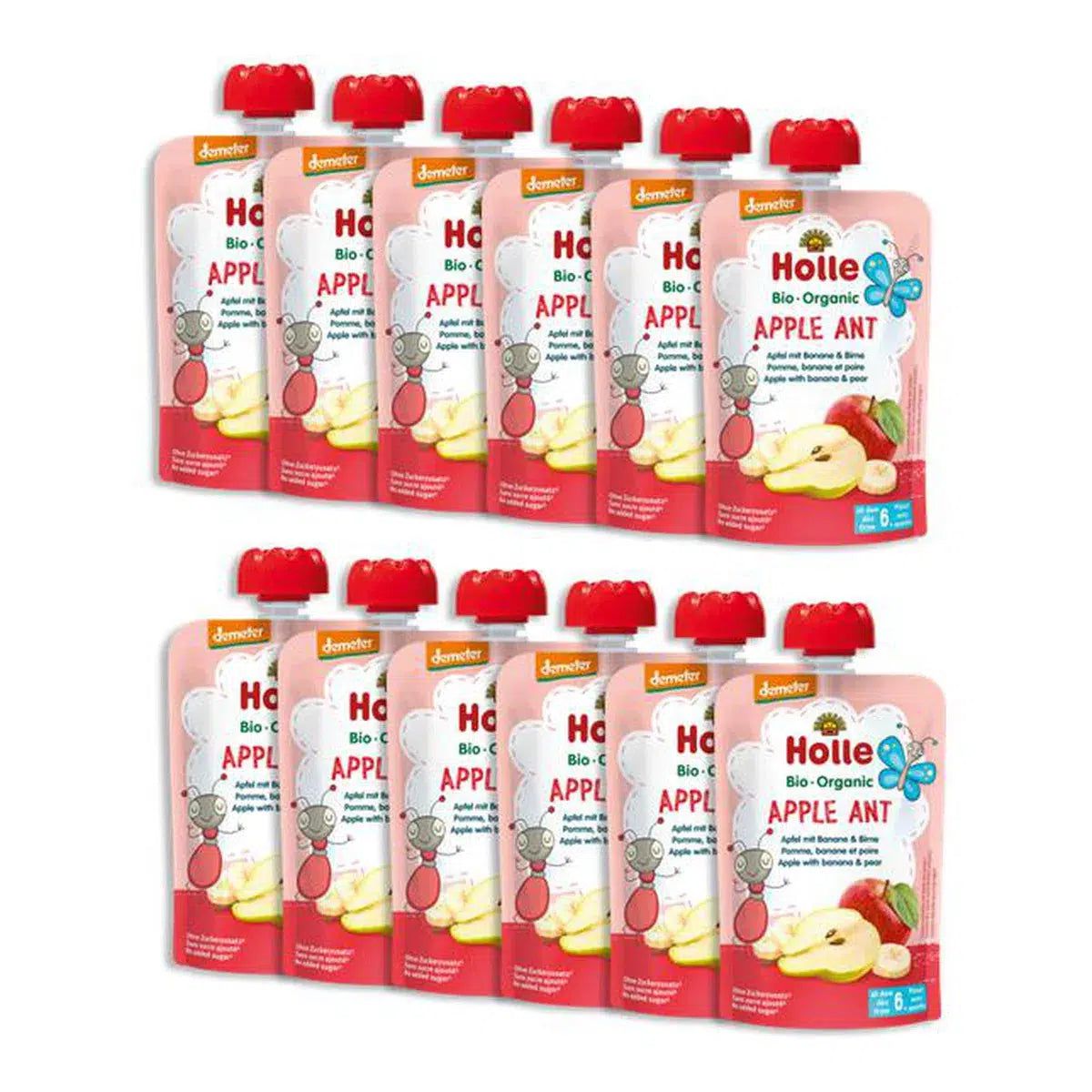 Holle Apple Ant: Apple, Banana & Pear (6+ months) - 12 Pouches | Organic's Best Shop