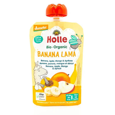 Holle Banana Lama: Banana, Apple, Mango & Apricot (6+ Months) | Organic Baby Pouch