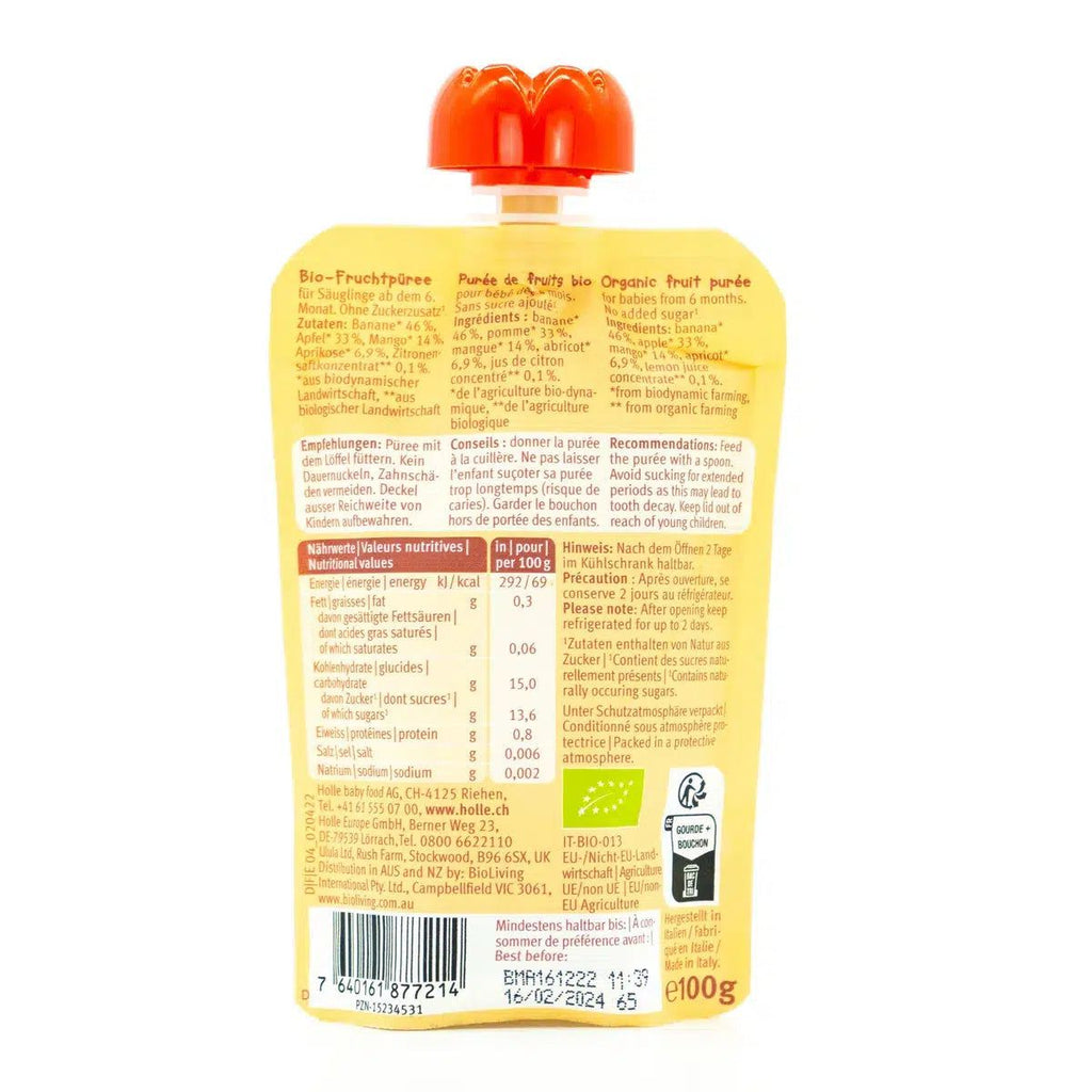 Holle Banana Lama: Banana, Apple, Mango & Apricot (6+ Months) | Nutrition facts
