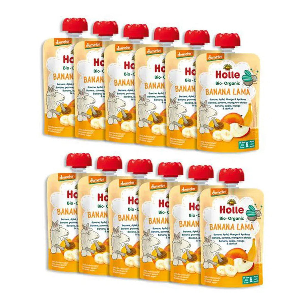 Holle Banana Lama: Banana, Apple, Mango & Apricot (6+ Months) - 12 Pouches | Organic's Best Shop