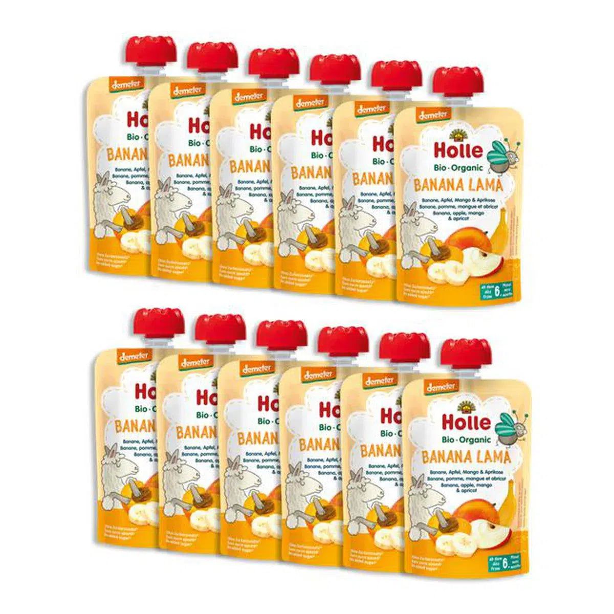 Holle Banana Lama: Banana, Apple, Mango & Apricot (6+ Months) - 12 Pouches | Organic's Best Shop