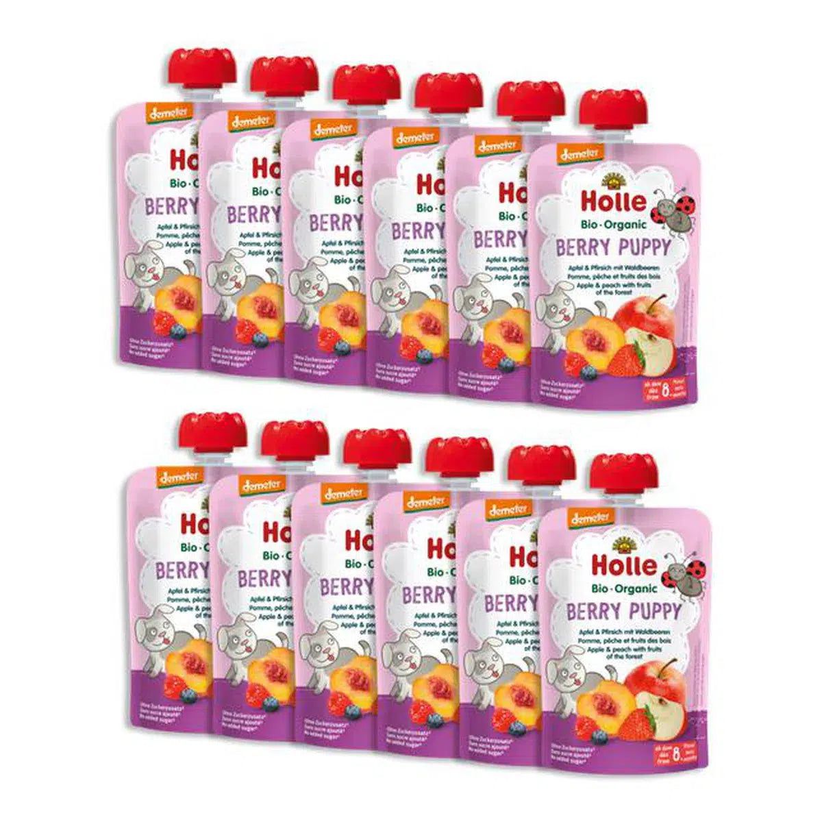 Holle Berry Puppy: Apple & Peach with Fruits (8+ months) - 12 Pouches | Organic's Best Shop