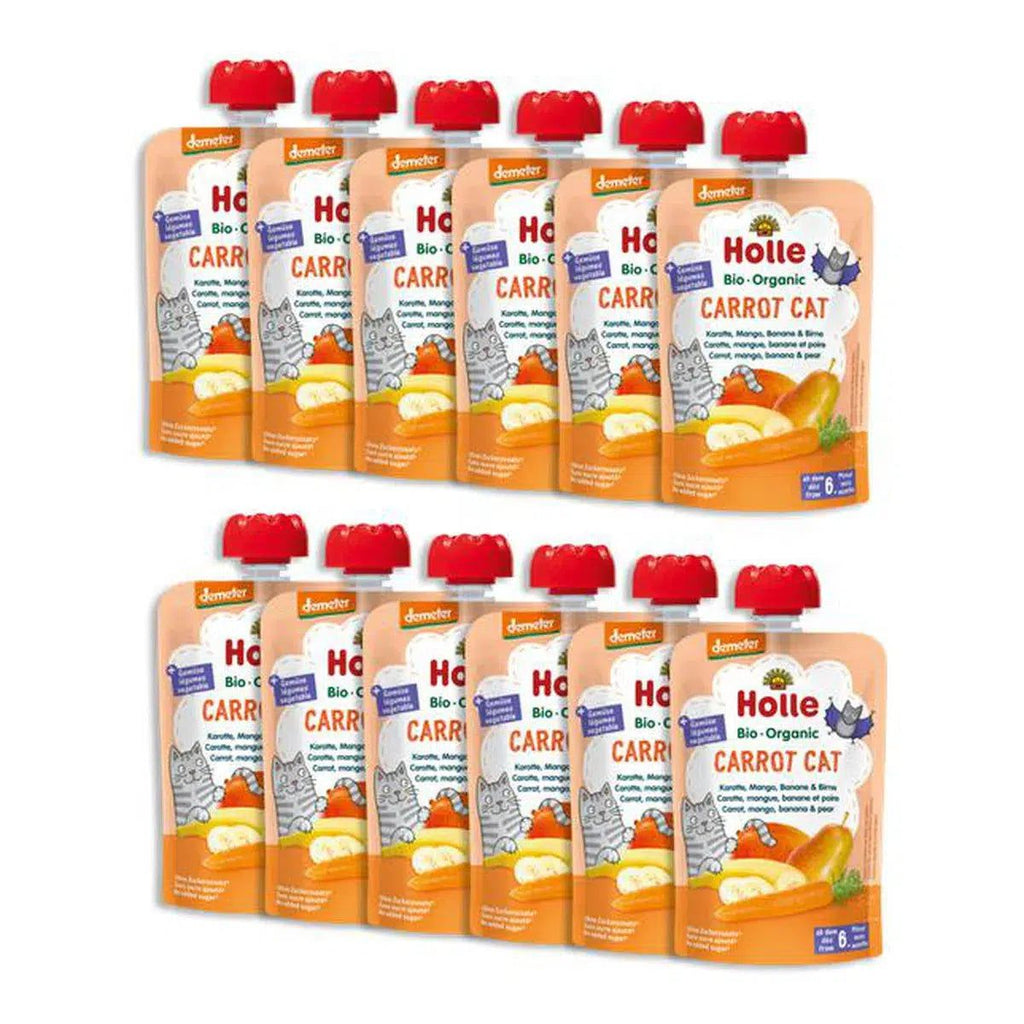 Holle Carrot Cat: Carrot, Mango, Banana & Pear (6+ Months) - 12 Pouches | Organic's Best Shop