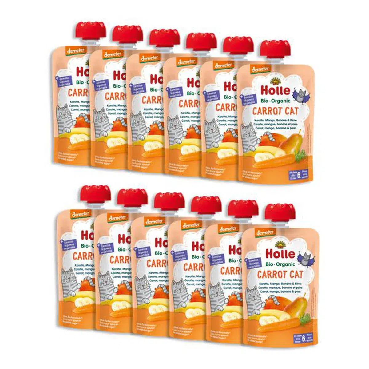 Holle Carrot Cat: Carrot, Mango, Banana & Pear (6+ Months) - 12 Pouches | Organic's Best Shop