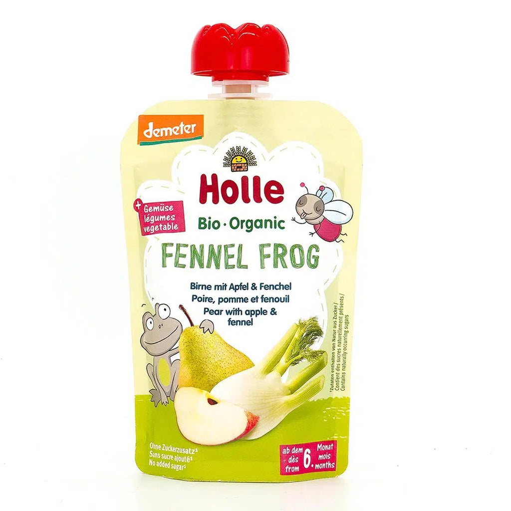 Holle Fennel Frog: Pear, Apple & Fennel (6+ Months) | Organic Baby Pouch