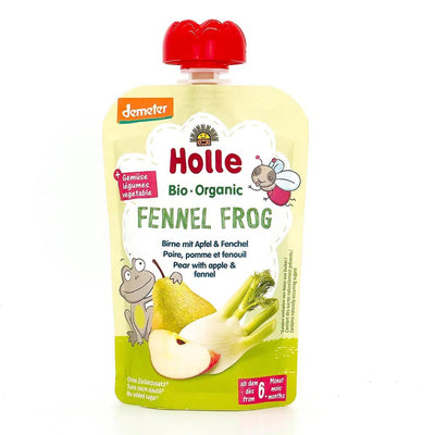 Holle Fennel Frog: Pear, Apple & Fennel (6+ Months) | Organic Baby Pouch
