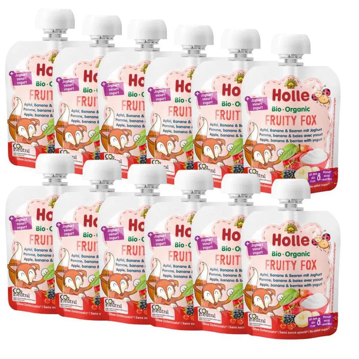 Holle Fruity Fox: Apple, Banana, Berries & Yogurt (8+ Months) - 12 Pouches | Organic's Best Shop