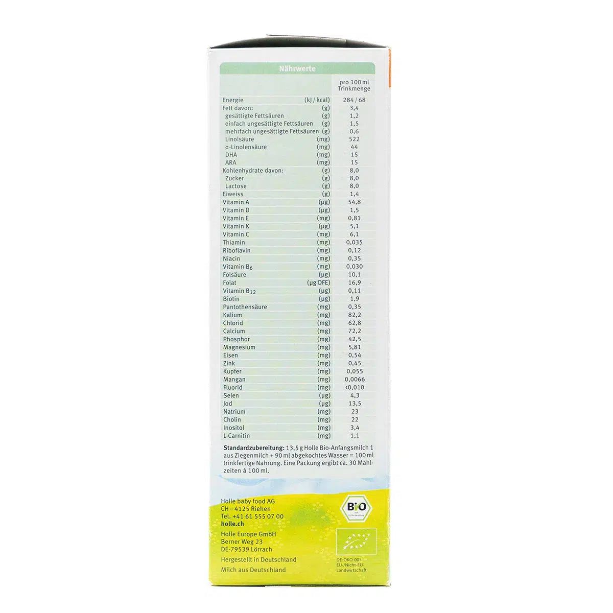 European Baby Formula | Holle Goat Milk Formula Stage 1 (400g) | |Nutrition Facts