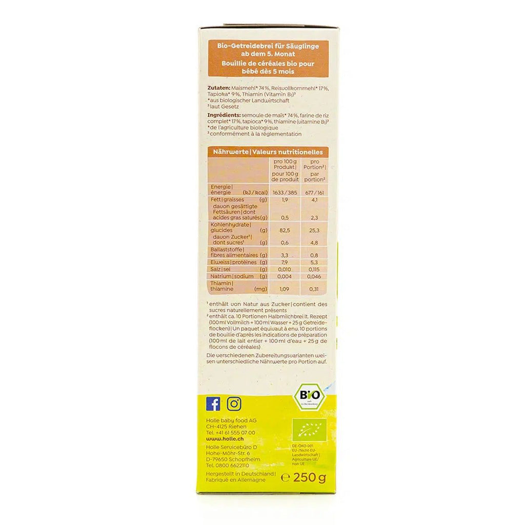 Holle Organic Corn and Tapioca Porridge (5+ Months) - 250g | Nutrition facts