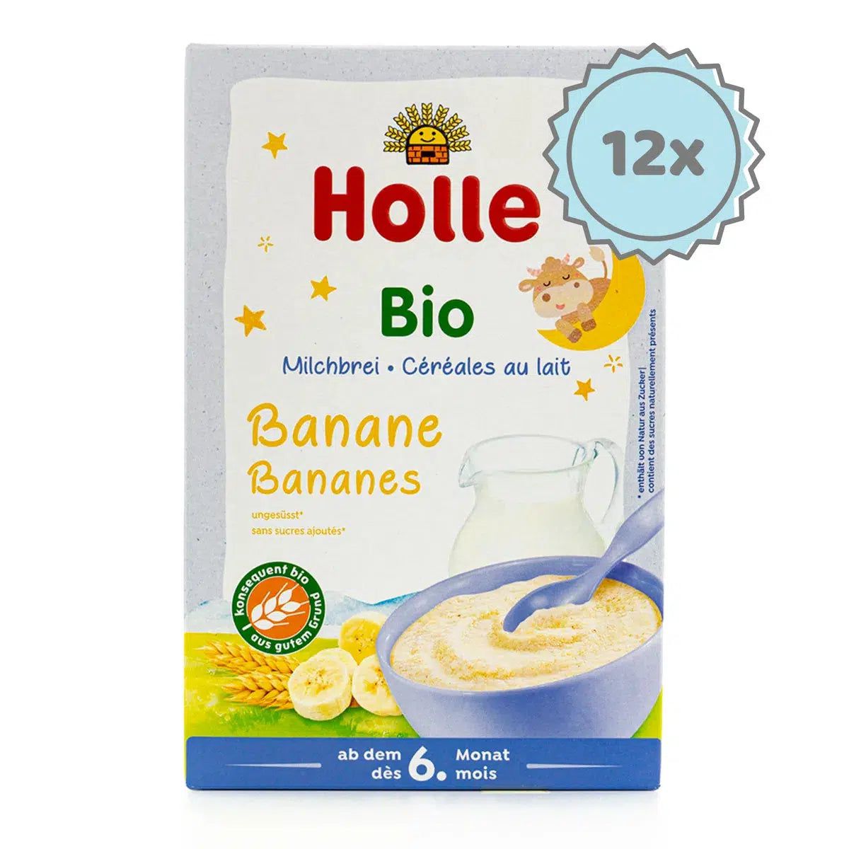 Holle Organic Milk Cereal with Bananas (6+ Months) - 12 Boxes
