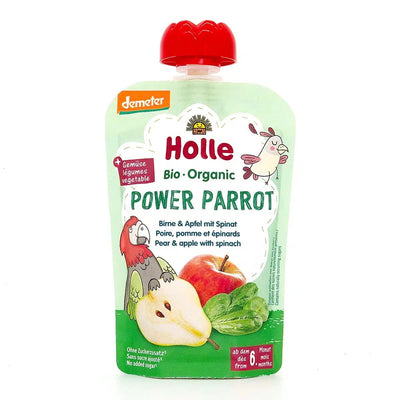 Holle Power Parrot: Pear, Apple & Spinach (6+ Months) | Organic Baby Pouch