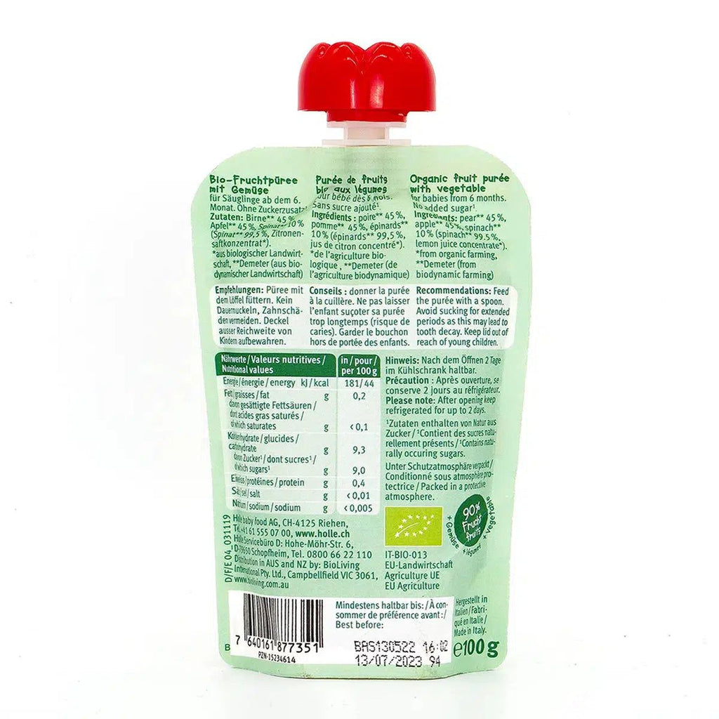 Holle Power Parrot: Pear, Apple & Spinach (6+ Months) - Nutrition facts