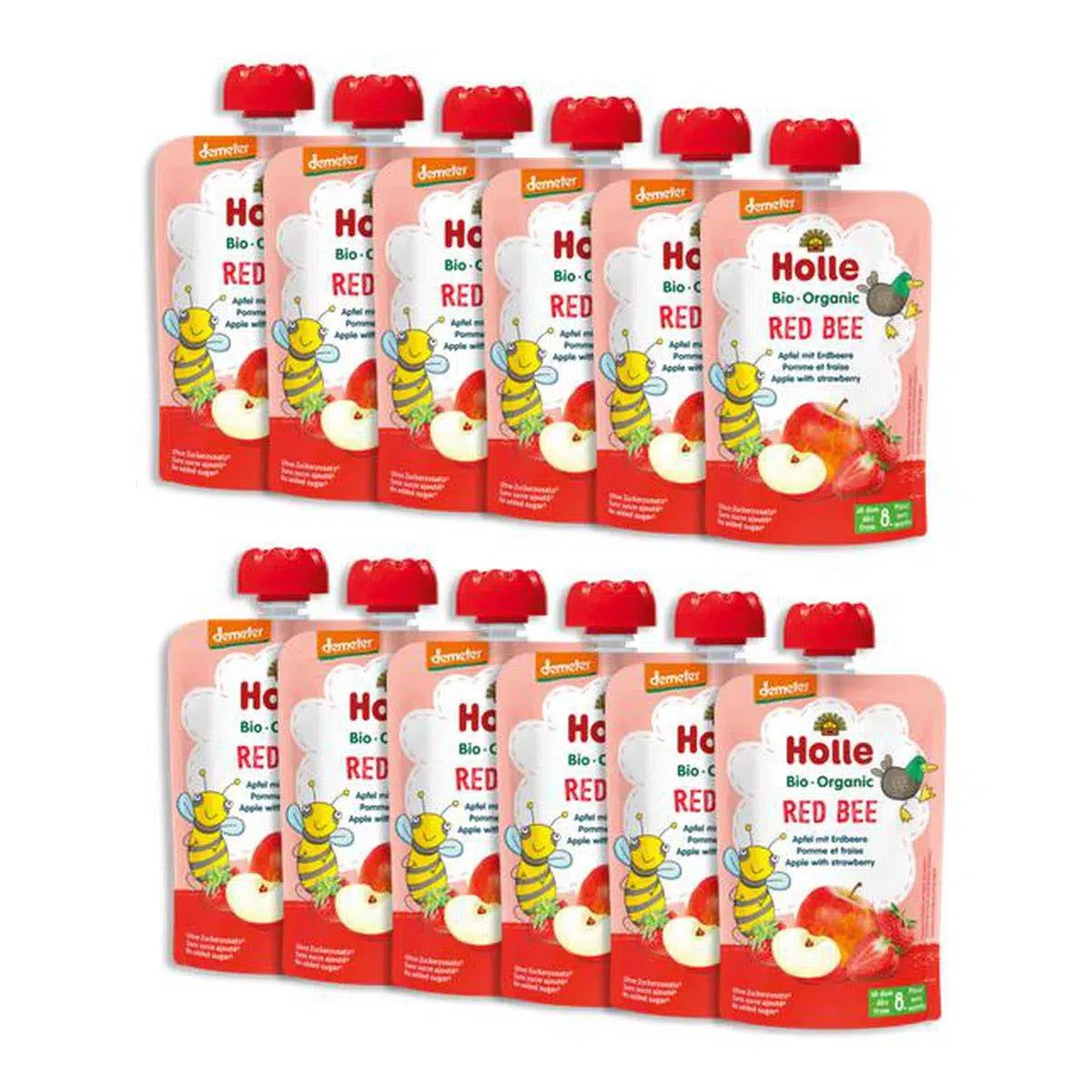 Holle Red Bee: Apple & Strawberry (8+ Months) - 12 Pouches | Organic's Best Shop