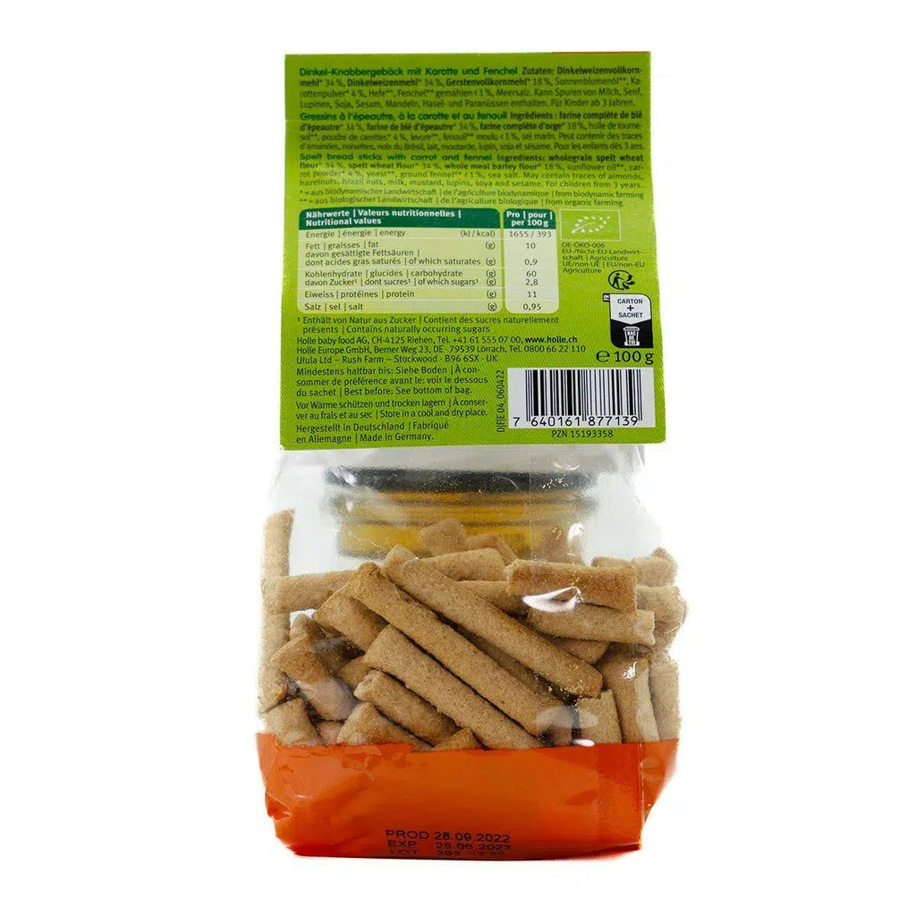 Holle Snack - Carrot-Fennel Sticks (3+ Years) - Nutrition facts 