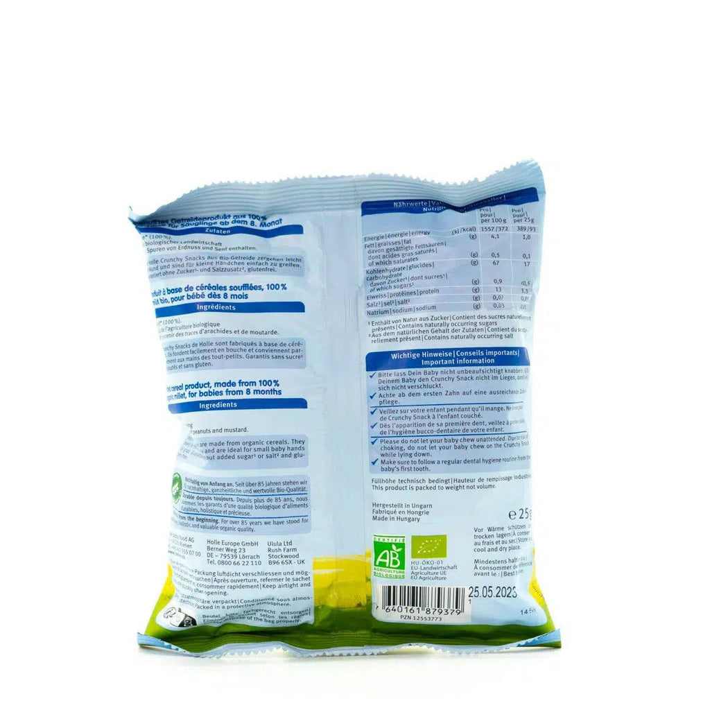Holle Snack - Millet Crunchy Baby Puffs (8+ Months) - 6 Packs | Organic's Best Shop | Nutrition facts 