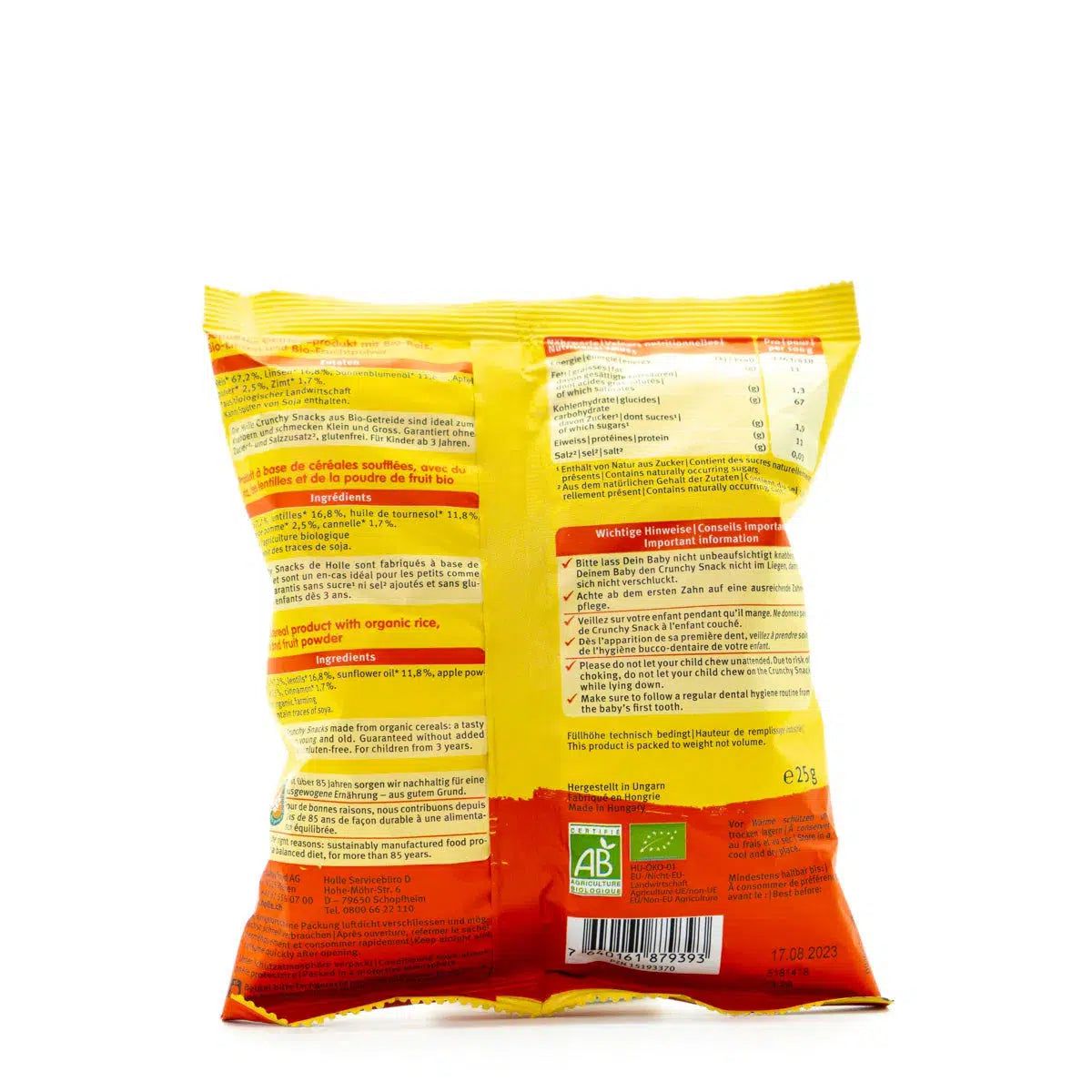 Holle Snack - Organic Apple-Cinnamon Crunchy Baby Puffs (3+ Years), - 6 Packs | Organic's Best Shop | Nutrition facts 